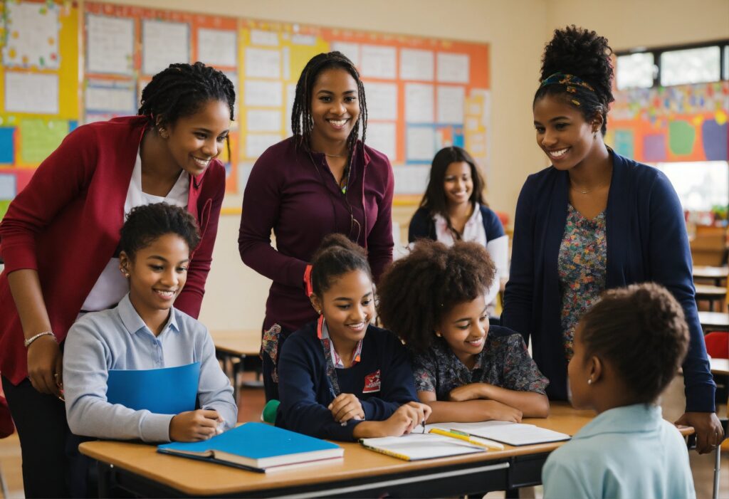 A Group of Smiling School Staff with Young Students | Education Insurance