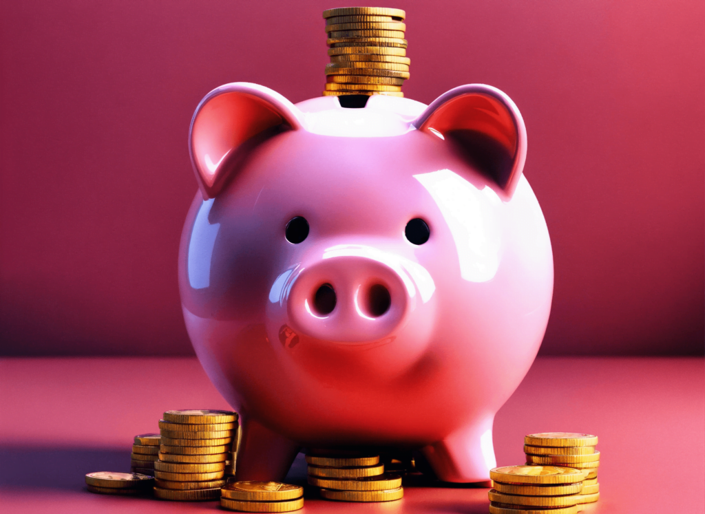 3d piggy bank icon with coins | Saccos and savings